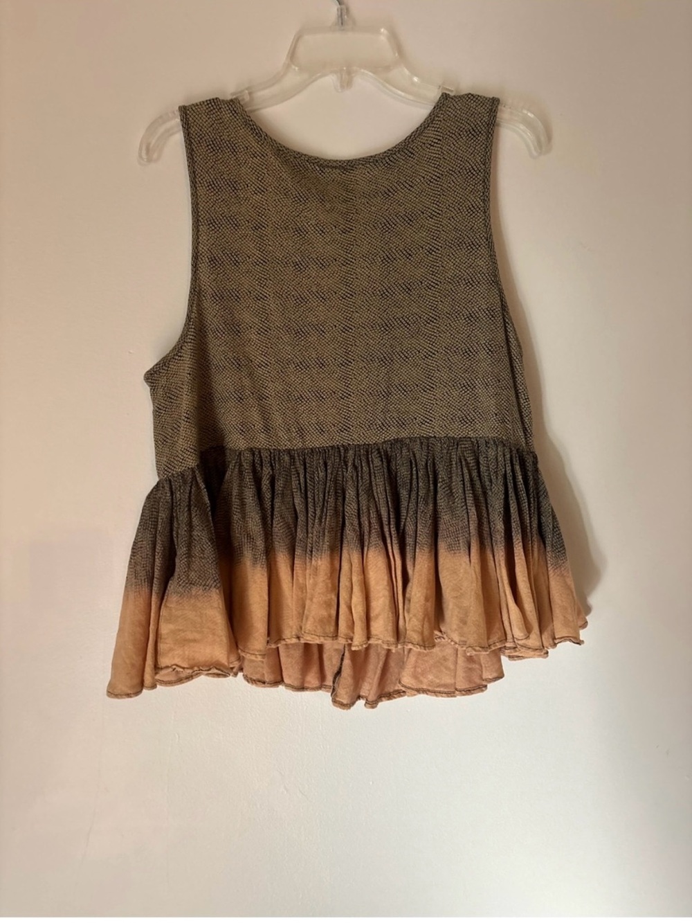 Anthropologie Embroidered Ombre Peplum Tank Top in Brown and Cream - Picture 6 of 6